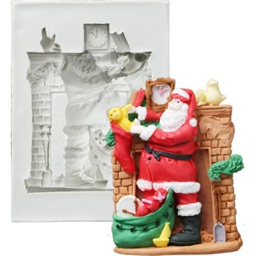 Luyou 1pcs Santa Claus Silicone Mold DIY Cake Border Fondant Cake Decorating Tools Christmas Cupcake Chocolate Moulds FM1734