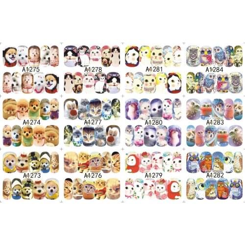 UPRETTEGO 12 PACKS / LOT NAIL ART BEAUTY WATER DECAL SLIDER NAIL CUTE BABY DOG CAT OWL ANIMAL BIRDS A1273-1284