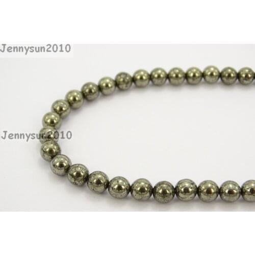 Natural Pyrite Gems Stones 4mm Smooth Round Spacer Loose Beads 15'Strand for Jewelry Making Crafts 5 Strands/Pack