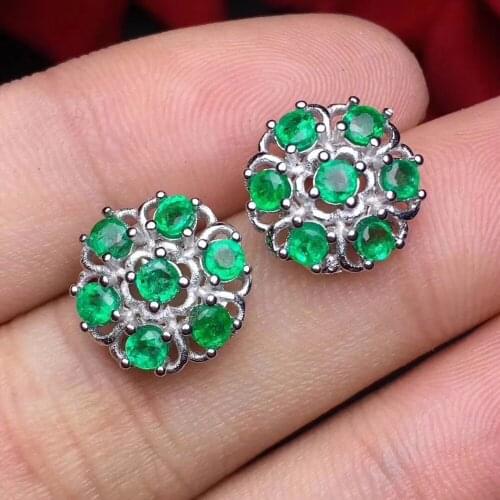 Natural emerald stud earring Free shipping Real original emerald 925 sterling silver