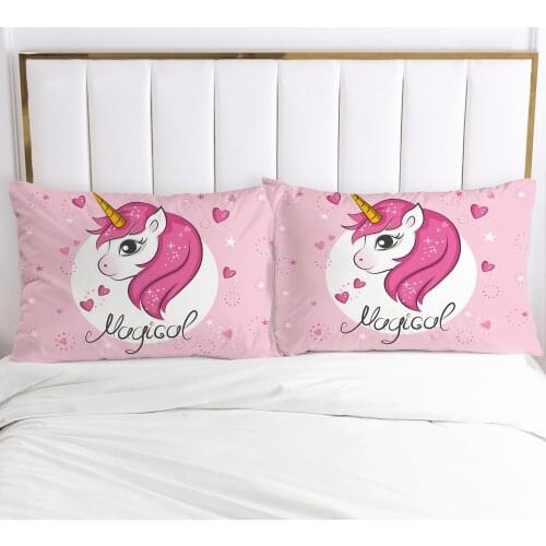 3D Unicorn 2PCS Pillow Cases Cartoon Decoration Throw Pillow Cover Bedding PillowCase For Baby Kids Child Girls Boys 65x65 70x70