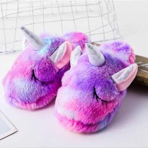 New Fashion Baby Shoes Toddler Unicorn Cartoon Pajamas Shoes Girls Cartoon Slippers Rainbow Warm Plush Homewear Slippers for Kid