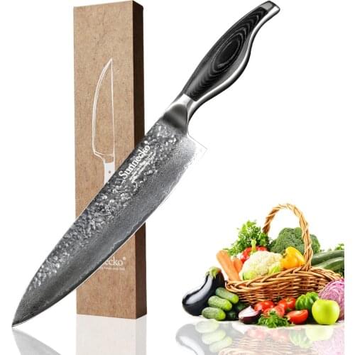 SUNNECKO 8 inch Damascus Chef Knife Japanese VG10 Steel Blade Strong Hardness Kitchen Knives Pakka Wood Handle Meat Cutter Tool