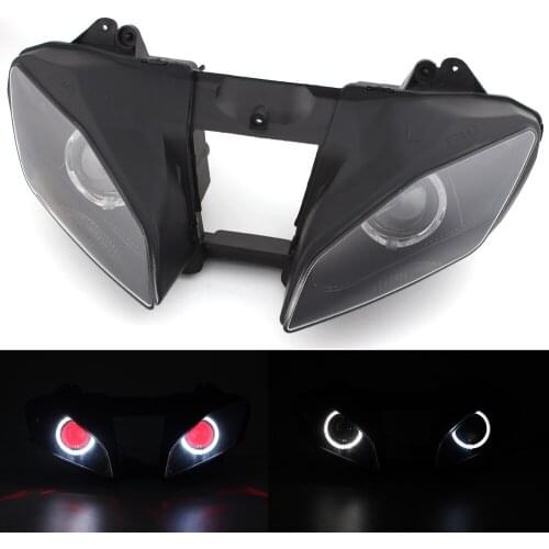 Motorcycle Front Custom Head Lamp Fully Assembled Headlight Angel Eyes Demon Eyes DRL Light For Yamaha YZF R6 2006 2007