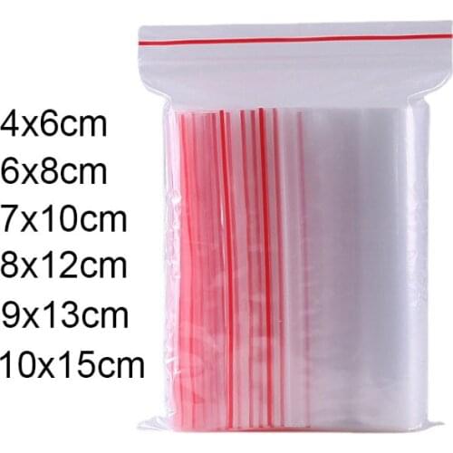 100pcs Self Sealing Zip Zipper Lock Plastic Bags 4*6/6*8/8*12/9*13/10*15cm Clear Ziplock Pouch Bulk For Jewelry Packaging Making