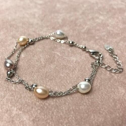 Mixed Color Pearl Bracelet 16.5cm+4cm extend Multicolor Beautiful Natural Cultured Freshwater Women Girl Mini Party Jewelry Gift