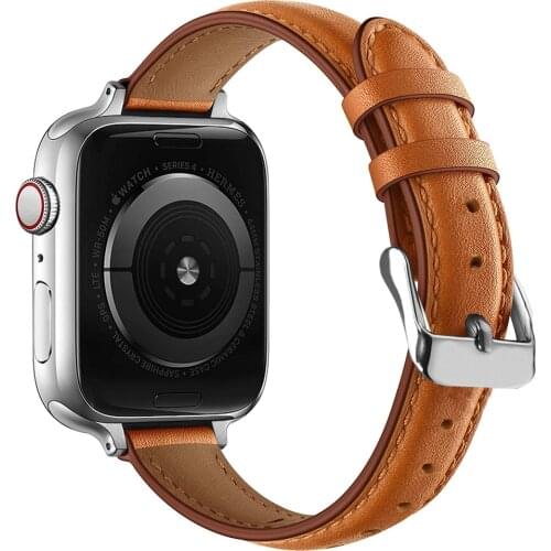 Watchband for apple watch 40mm 44mm iwatch 38mm 42mm band series SE 6 5 4 3 2 1 Slim Genuine Leather strap women men wriststraps