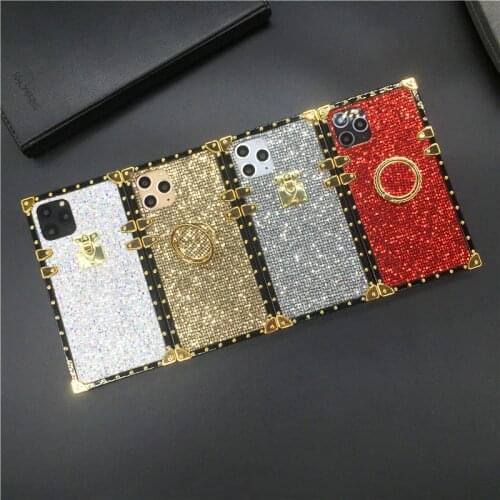 Luxury Glitter Cover Matte Sequins Gold Ring Stand Vintage Square Phone Case for LG Stylo 5 7 4 Stylo5 Stylo6 K51 K61 Stylo 6