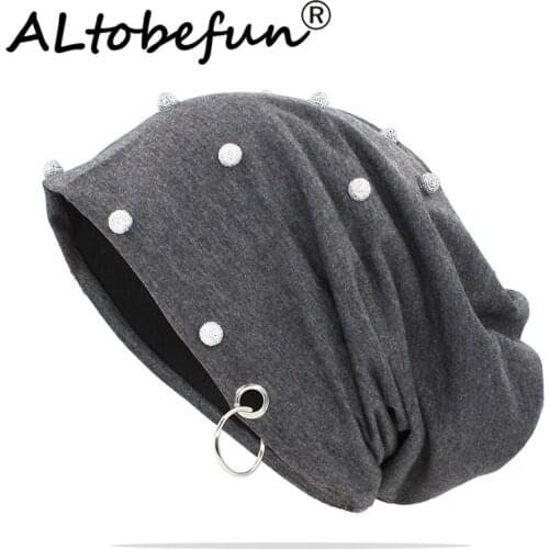 ALTOBEFUN New Fashion Men Hat With Rivet Hip Hop Women Beanies Casual Adult Thick Winter Bonnet Hat Warm Unisex Brand Cap AHT159