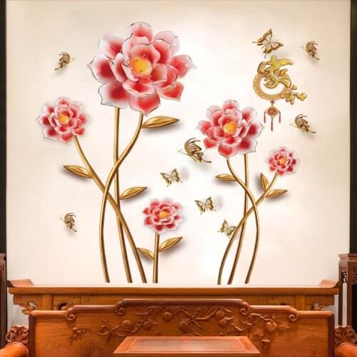 Traditional Chinese Style Butterfly Flowers Wall Decor Removable Stickers Living Room Bedroom Decoration Autocollant Decals