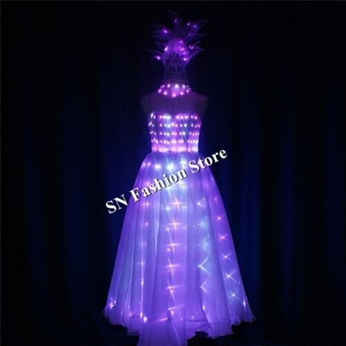 TC-199 Programmable ballroom dance led costumes full color stage show women dress skirt party club performance colorful dj cloth
