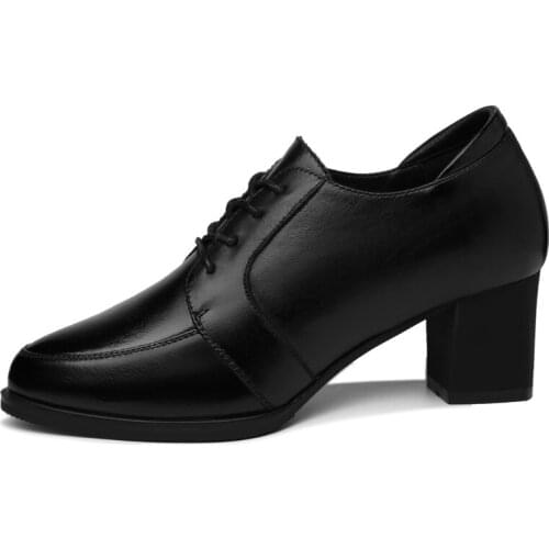 Round Toe Thick Heel Shoes, Lace-Up Solid Color Shoes, WomenS Platform WomenS Shoes