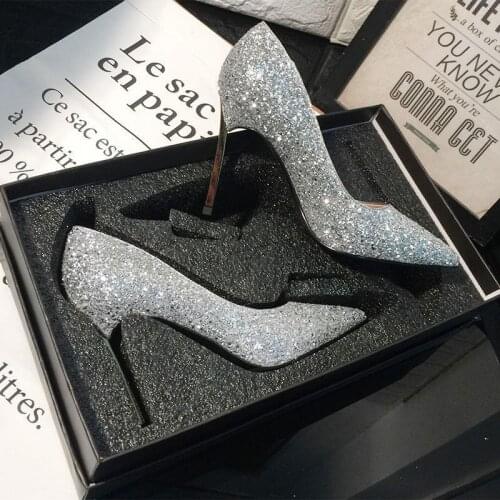 Shoes Woman Silver Wedding Shoes Spring Womens Wedding Dress Crystal High Heel Shoes Sequin Luxury Designer Thin Heeled Shoes