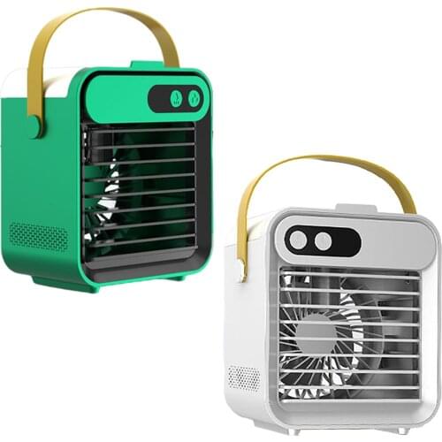 USB Air Conditioning Fan, Air Cooler, 3 Fans Adjustable , with Low Noise Hidden Makeup Mirror for The