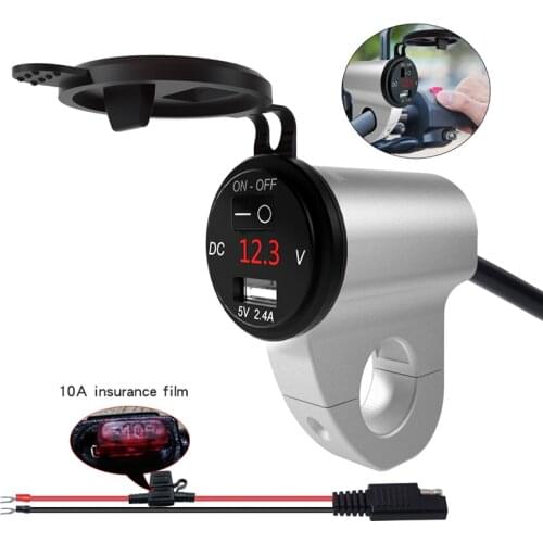 USB Charger For Motorcycle Aluminum Alloy Waterproof Mobile Phone Adapter Digital Display Car Fast Charger with Switch 2.4A