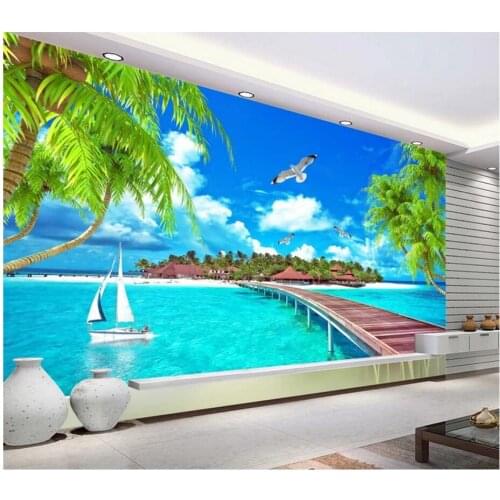WDBH custom mural 3d photo wallpaper Maldives beach Coco landscape home decoration 3d wall murals wallpaper for living room