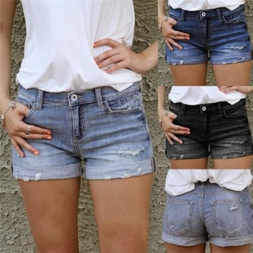 Vintage Ripped Hole Fringe Blue Denim Shorts Women Casual Button Pocket Jeans Shorts 2021 New Style Shorts
