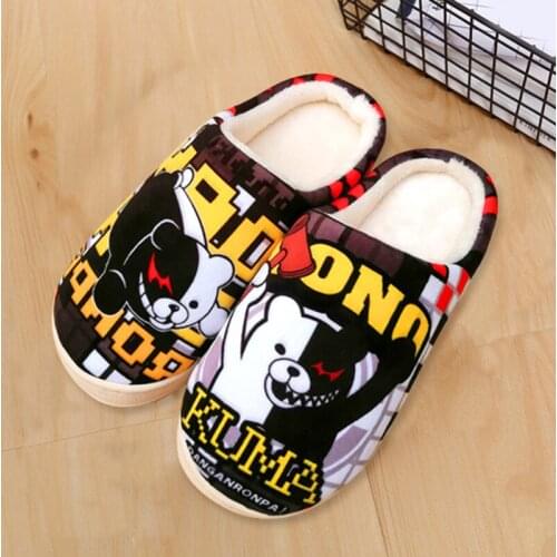 1 pair Anime Danganronpa: Trigger Happy Havoc monokuma Winter Warm Soft Plush Antiskid Indoor Home Slippers for Boy Girl