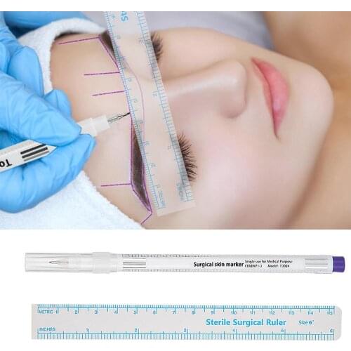 1Pcs Surgical Skin Marker Eyebrow Marker Pen Tattoo Skin Marker Pen With Measuring Ruler Microblading Positioning Tattoo Tool
