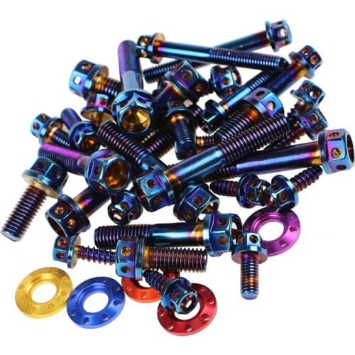1pcs Motorcycle M8 Hollow Decorative Screw Bolt Aluminum Alloy Gasket 304 Stainless Steel Plated Blue