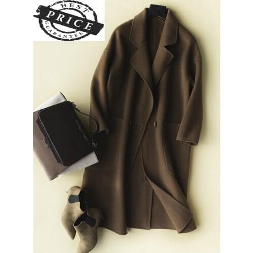 100% Wool Natural Coat Female Long Cashmere Jacket Women Korean Sided Woolen Clothes 2021 Spring Autumn Overcoat LWL1513