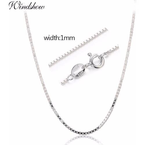 1mm 14"-32" Real Solid Pure 925 Sterling Silver Box Chain Necklace Women Men Baby Kids Girls Children Jewelry kolye collares