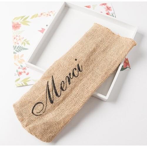 1pc 12x30cm Jute Burlap Wine Bags Drawstring Wine Bottle Covers for Christmas, Wedding, Travel, Birthday, Holiday Party