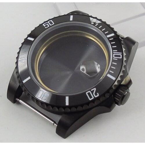 40mm PVD Coated Watch Case Sapphire Glass Black Ceramic Bezel Fit NH35A MIYOTA 8215 MOVEMENT