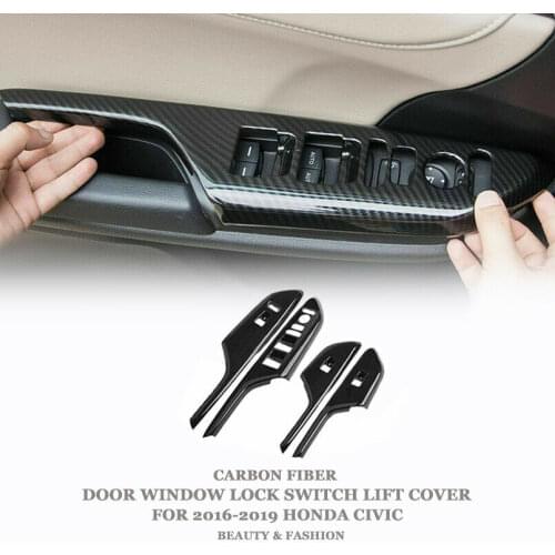 Carbon Fiber Painted Door Window Lock Switch Lift Cover For Honda Civic 16-19