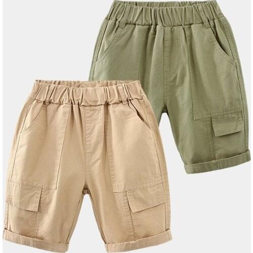 2021 Summer 3 4 5 6 8 10 12 Years Children Clothing Solid Color Cotton Half Fifth Capris Pocket Cargo Shorts For Kids Baby Boys