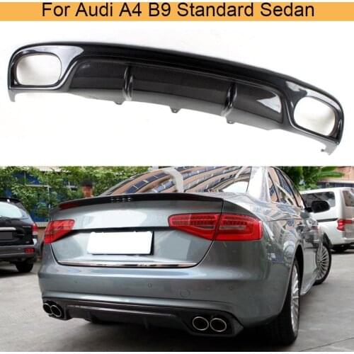 Carbon Fiber Rear Bumper Diffuser Lip Spoiler for Audi A4 B9 Standard Sedan 2013-2016 Non Sline Grey FRP Diffuser with Exhaust