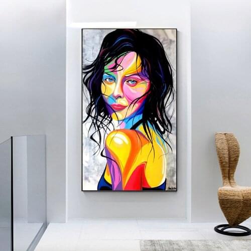 Home Cuadros Decor Graffiti Art Women Oil Painting on Canvas Wall Art Posters and Prints Colors Portrait Picture for Living Room