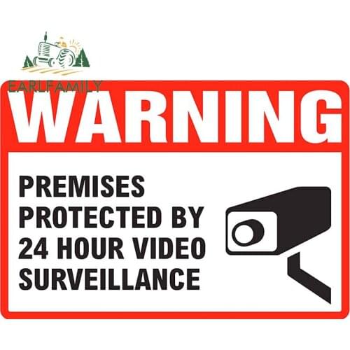 EARLFAMILY 13cm x 8.8cm for Warning 24 Hour Video Surveillance Sign Car Stickers Graffiti Decal Anime Funny Motorcycle Decor