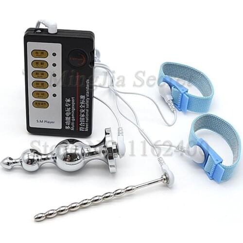 Electric Shock Penis Urethral Sound Anal Plug Buttplug Electro Conductive Cock Rings Kit Adult Games Sex Toys For Men