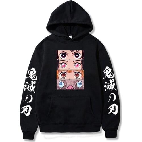 Hot Sale Anime Demon Slayer Kimetsu no Yaiba Tanjiro Nezuko Zenitsu Inosuke Eyes Printing Hoodies Fleece Streetwear Sweatshirt