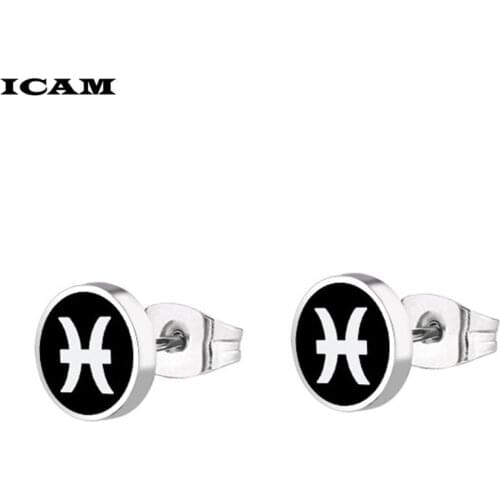 ICAM High Grade Round Shape Vintage Stud Earrings for Men Women Unisex Trendy Party Stainless steel Ear Jewelry Gift