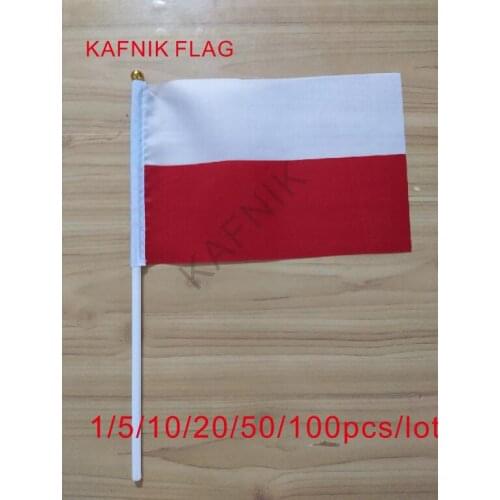 KAFNIK ,10/20/50/100pcs Poland Hand Flag National Hand Flag 14*21cm Polyester Small Size Flying Banne