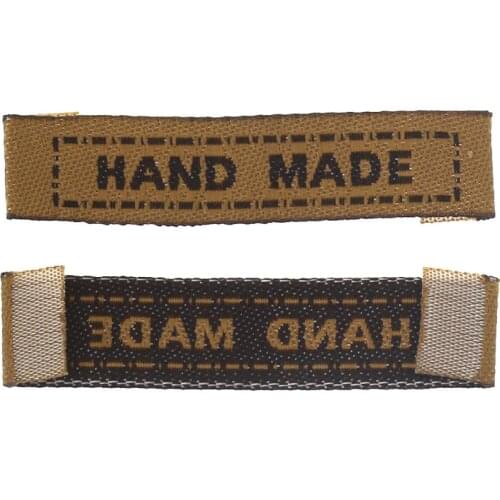 Brown Terylene Woven Printed Garment Labels Tags DIY Scrapbooking Craft Rectangle Hand Made 4.5cm x1cm(1 6/8" x 3/8"), 1 Pack