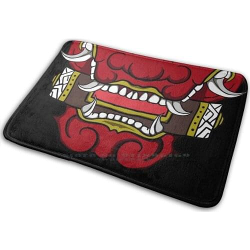 Oni Mask Japanese Mat Rug Carpet Anti-Slip Bedroom Entrance Door Mat Tattoo Oni Tengu Hanya Hannya Horror Tradition Decorative