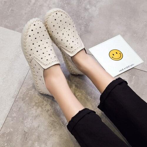 Summer Platform Genuine Leather Womens Loafer Shoes Hollow Out Solid Casual Shoes Woman Slip On Female Footwear Zapatos Mujer