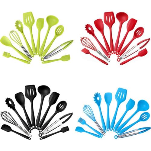10 Pcs Cooking Tools Set Premium Silicone Utensils Set Turner Tongs Spatula Soup Spoon Non-stick Shovel Oil Brush Kitchen Tool