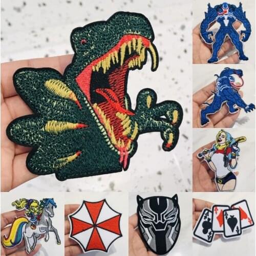 1Pcs Dinosaur poker Horse Embroidery Patches for T-shirt Iron on Stripes Appliques Clothes Stickers Clothing Badges