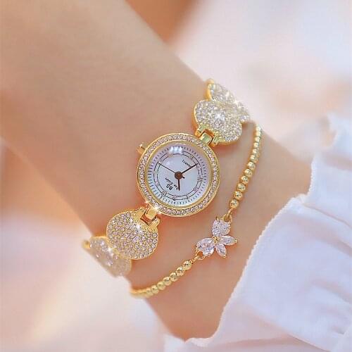 Cheap Yellow Gold Plated Ladies Watch Luxury Fashion Brand Stainless Steel Diamand Wrist Watch Bracelet Gifts for Women Watch