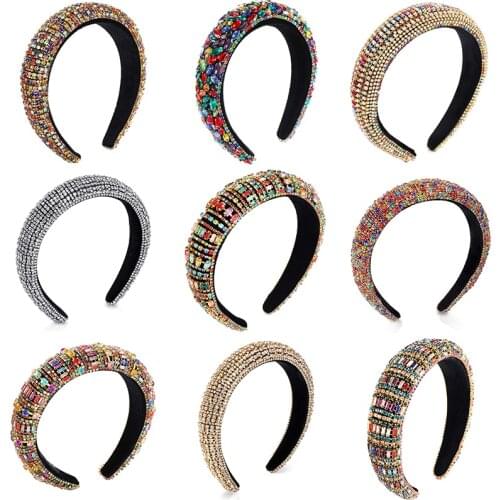 New Baroque Headband Crystal Bead Colorful Inlaid Rhinestone Hair Band Luxury Ladies Prom Headbands For Woman Hair Accessories