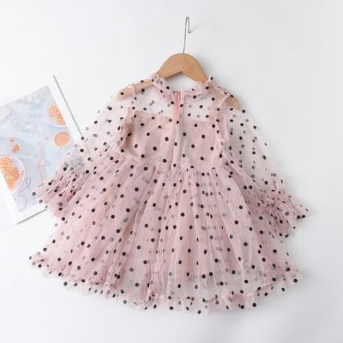 New Long Sleeve Girls Dress Children Clothing Polka Dot Tulle Tutu Girls Casual School Wear Princess Party Holiday Dress