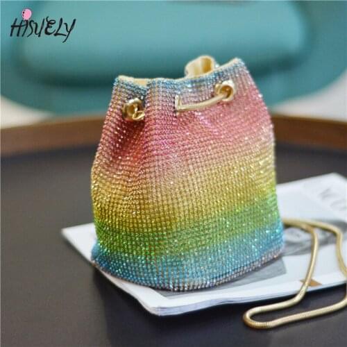 New Designer Rainbow Women Mini Chain Shoulder Purses and Handbags Crystal Clutch Evening Bags Rhinestone Party Crossbody Bag