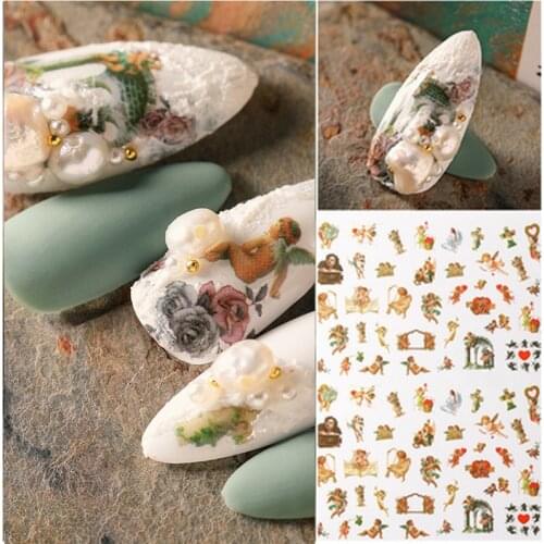 New Super Thin Self-Adhesive Angel Retro Flower Image Nail Decal Stickers Manicure Nail Art Decoration Accessories Z0511