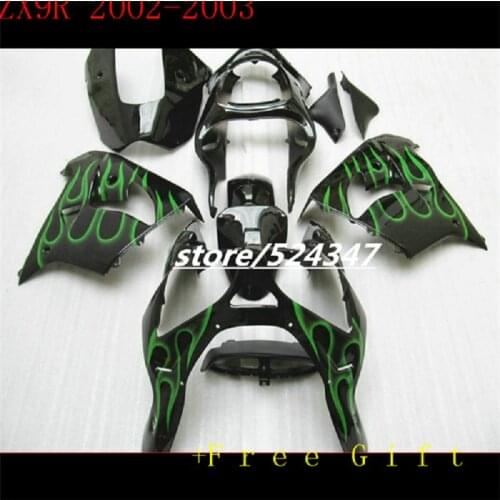 Green flames Black color ZX 9R 02-03 ZX9R Fairing For Kawasaki ZX9R 2002 2003 ZX9R 02 03 Fairing Kits Compression Fairing