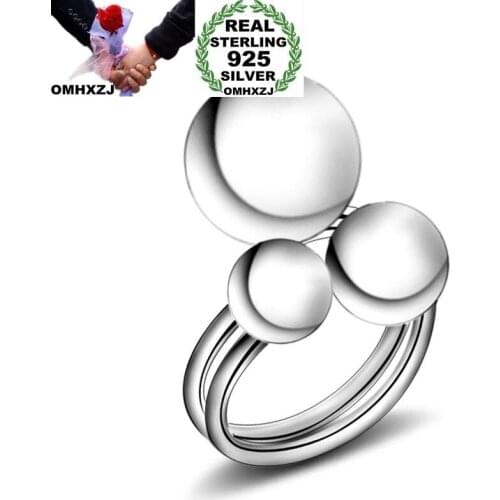 OMHXZJ Wholesale Personality Fashion OL Woman Girl Party Wedding Gift Three Balls Resizable 925 Sterling Silver Ring RN243
