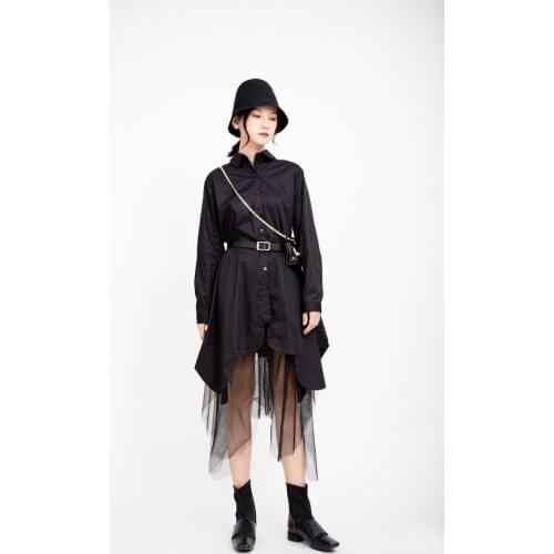 Original Design Womens Dress Summer 2020 New Womens Oversized Stitching Mesh Irregular Shirt Dress